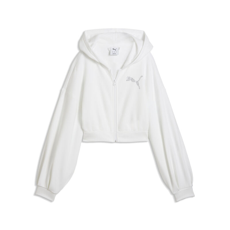 Ženski duks sa zipom i kapuljačom Puma Ess graphic bedazzled fz hoodie tr